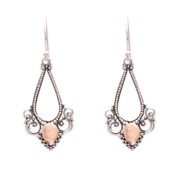 Alternate image for 18K Gold Accent Sterling Silver Dot Motif Dangle Earrings Shimmering Elegance