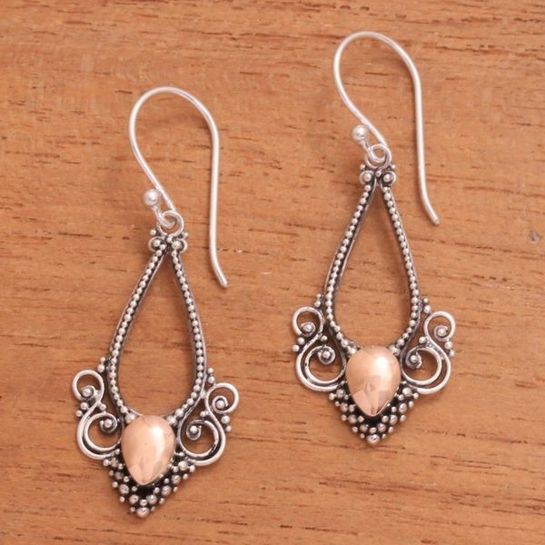 Alternate image for 18K Gold Accent Sterling Silver Dot Motif Dangle Earrings Shimmering Elegance