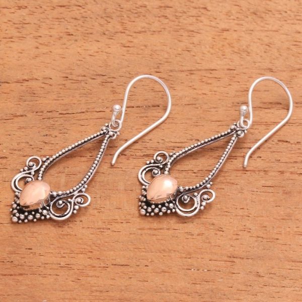 Alternate image for 18K Gold Accent Sterling Silver Dot Motif Dangle Earrings Shimmering Elegance