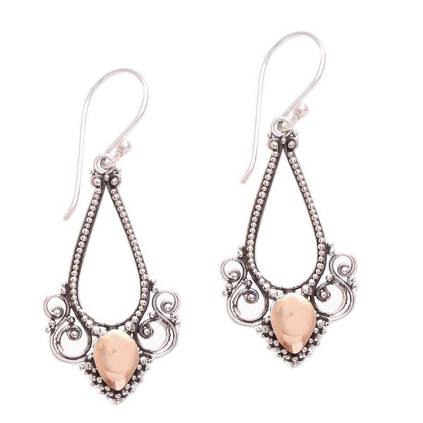 Alternate image for 18K Gold Accent Sterling Silver Dot Motif Dangle Earrings Shimmering Elegance