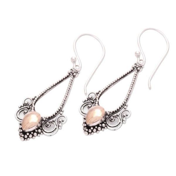 Alternate image for 18K Gold Accent Sterling Silver Dot Motif Dangle Earrings Shimmering Elegance