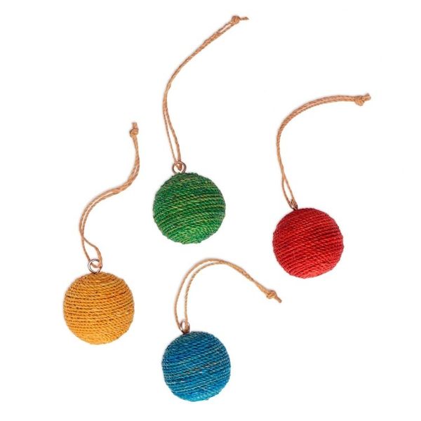 Alternate image for Round Natural Fiber and Wood Ornaments from Bali Set of 4 Colorful Orbs