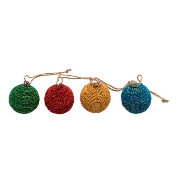 Alternate image for Round Natural Fiber and Wood Ornaments from Bali Set of 4 Colorful Orbs