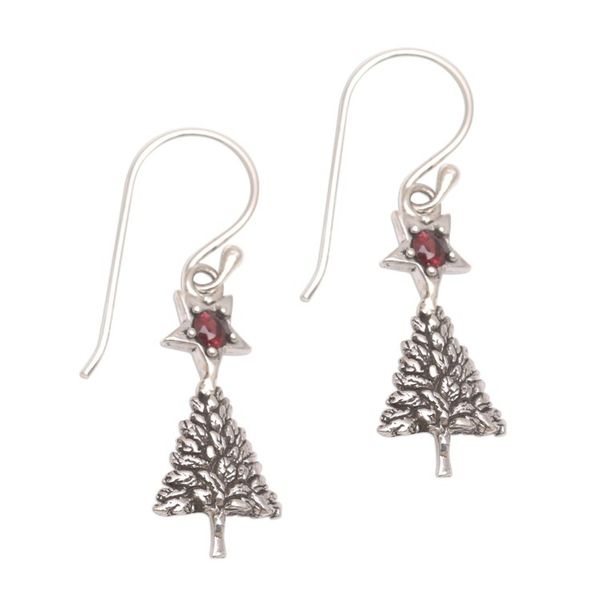 Alternate image for Sterling Silver Star Topped Dangle Earrings Garnet Blessing Tree