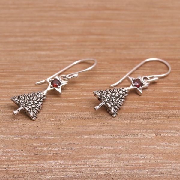 Alternate image for Sterling Silver Star Topped Dangle Earrings Garnet Blessing Tree