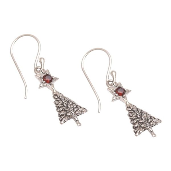 Alternate image for Sterling Silver Star Topped Dangle Earrings Garnet Blessing Tree