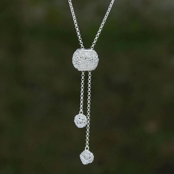 Alternate image for Nest-Shaped Sterling Silver Pendant Necklace from Bali Dangling Nest