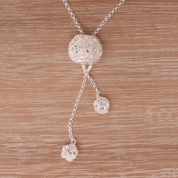 Alternate image for Nest-Shaped Sterling Silver Pendant Necklace from Bali Dangling Nest