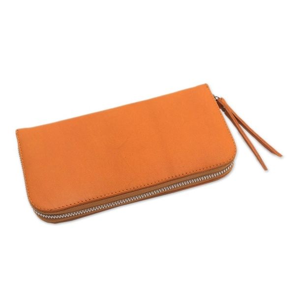 Alternate image for Solid Leather Clutch in Sunrise Crafted in Bali Polosan Sunrise