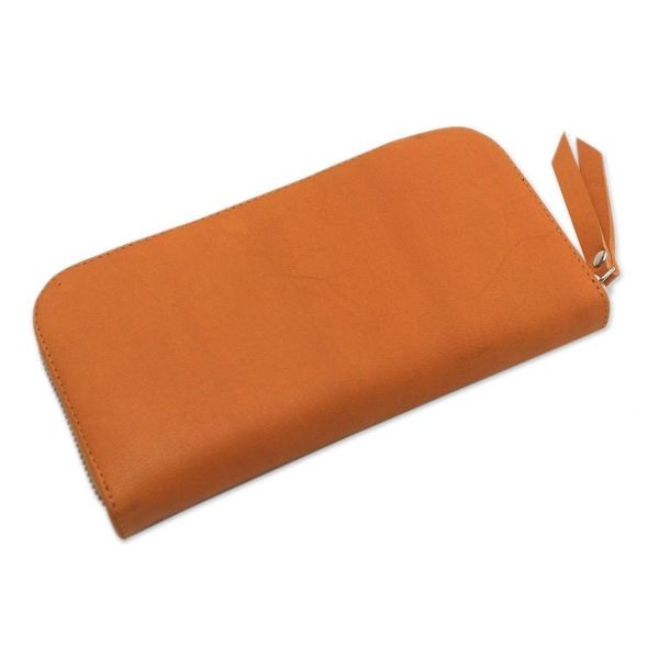 Alternate image for Solid Leather Clutch in Sunrise Crafted in Bali Polosan Sunrise