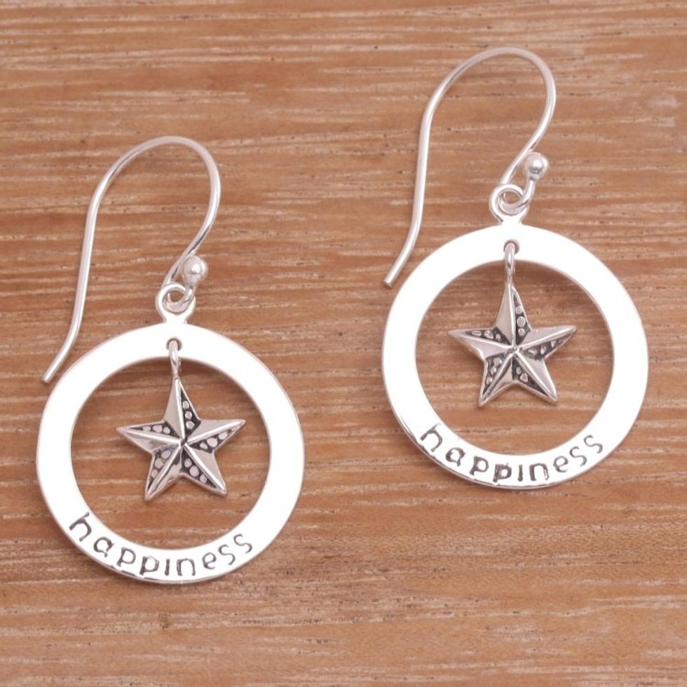 Sterling Silver Starfish Dangle Earrings Crafted in Bali 'Starfish Happiness'