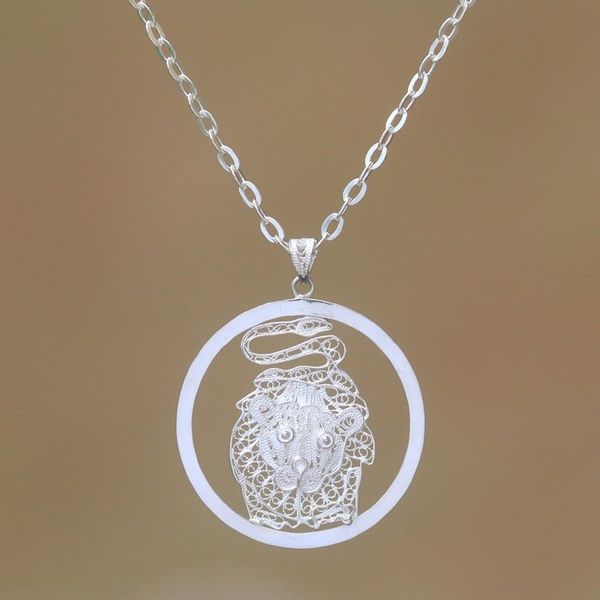 Alternate image for Sterling Silver Filigree Leo Necklace from Java Elegant Leo
