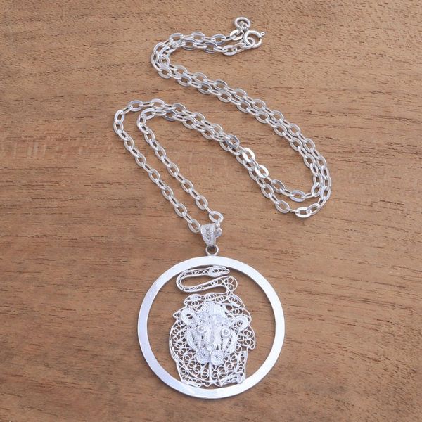 Alternate image for Sterling Silver Filigree Leo Necklace from Java Elegant Leo