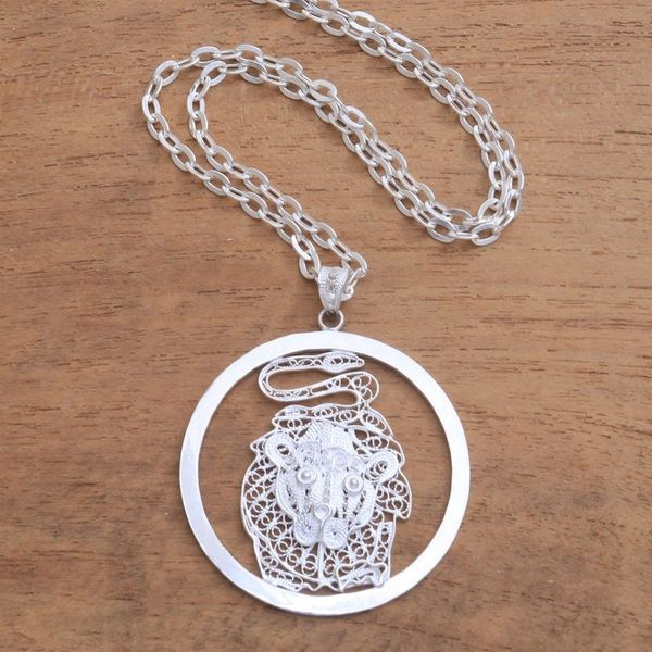 Alternate image for Sterling Silver Filigree Leo Necklace from Java Elegant Leo