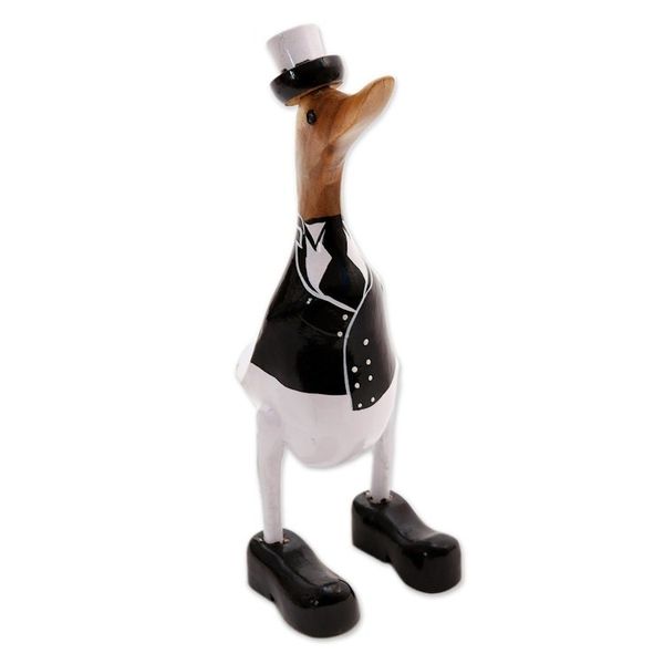 Alternate image for Acacia Wood and Bamboo Root Duck Captain Sculpture from Bali Captain Duck in Black