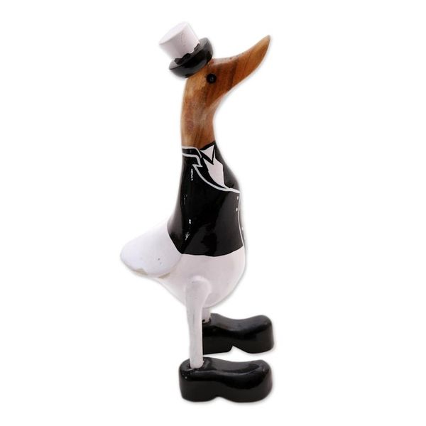 Alternate image for Acacia Wood and Bamboo Root Duck Captain Sculpture from Bali Captain Duck in Black