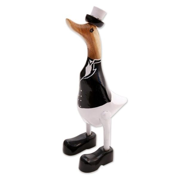 Alternate image for Acacia Wood and Bamboo Root Duck Captain Sculpture from Bali Captain Duck in Black