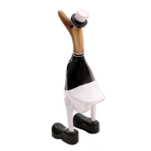 Alternate image for Acacia Wood and Bamboo Root Duck Captain Sculpture from Bali Captain Duck in Black
