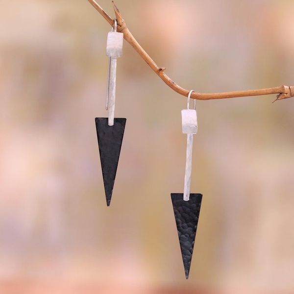Alternate image for Triangular Sterling Silver and Dark Copper Dangle Earrings Dark Triangles