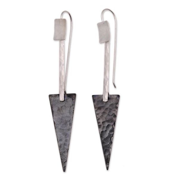 Alternate image for Triangular Sterling Silver and Dark Copper Dangle Earrings Dark Triangles