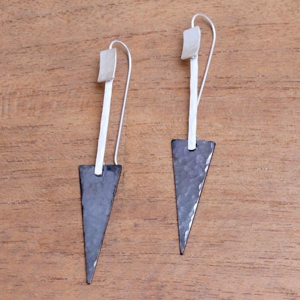 Alternate image for Triangular Sterling Silver and Dark Copper Dangle Earrings Dark Triangles