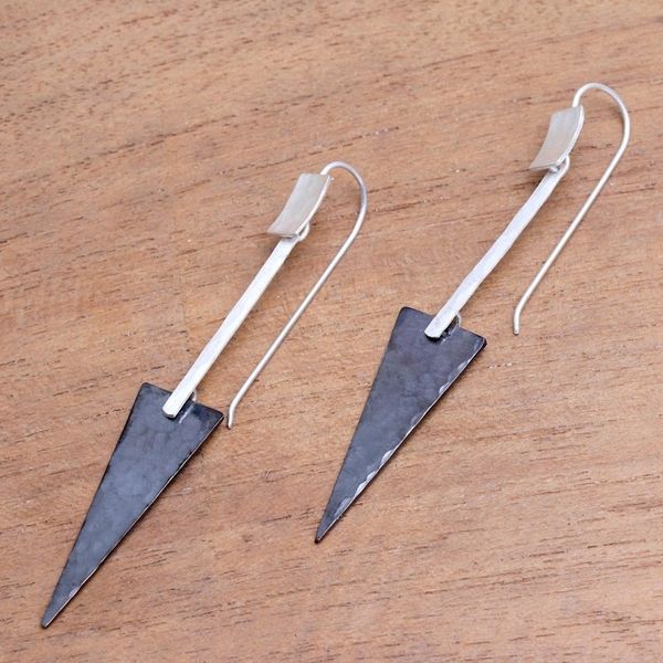 Alternate image for Triangular Sterling Silver and Dark Copper Dangle Earrings Dark Triangles