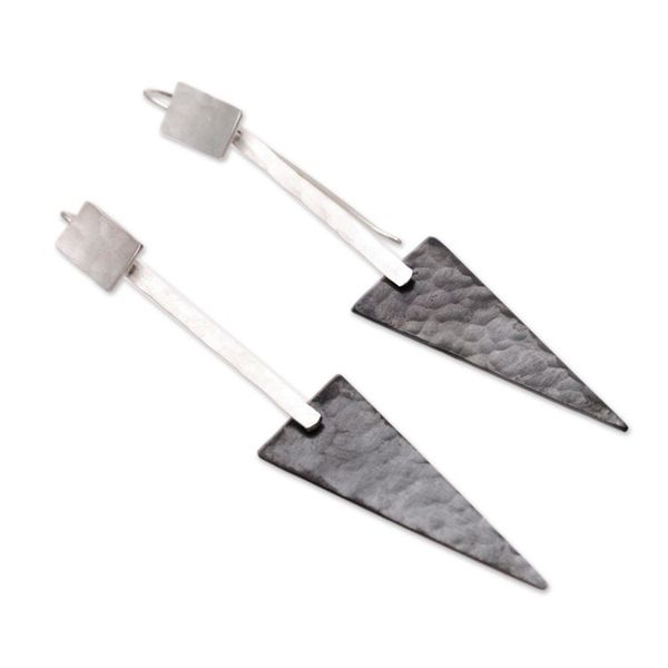 Alternate image for Triangular Sterling Silver and Dark Copper Dangle Earrings Dark Triangles