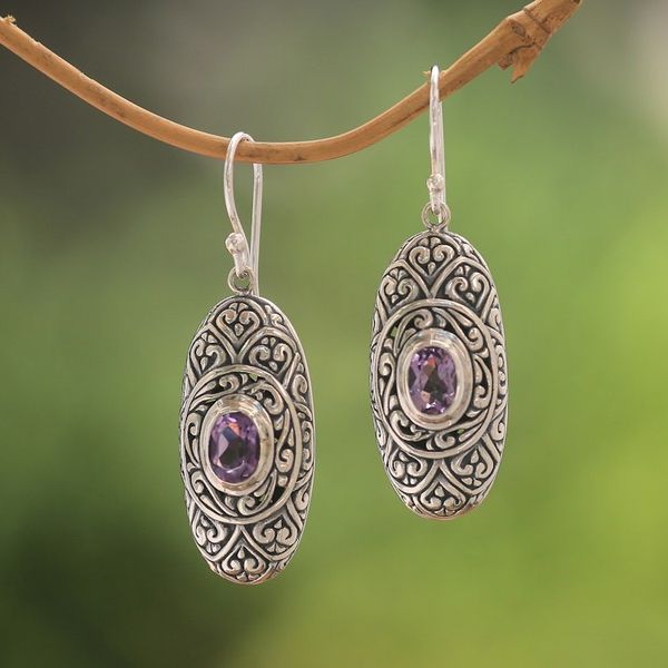 Alternate image for Amethyst and Sterling Silver Dangle Earrings from Bali My Protector in Purple