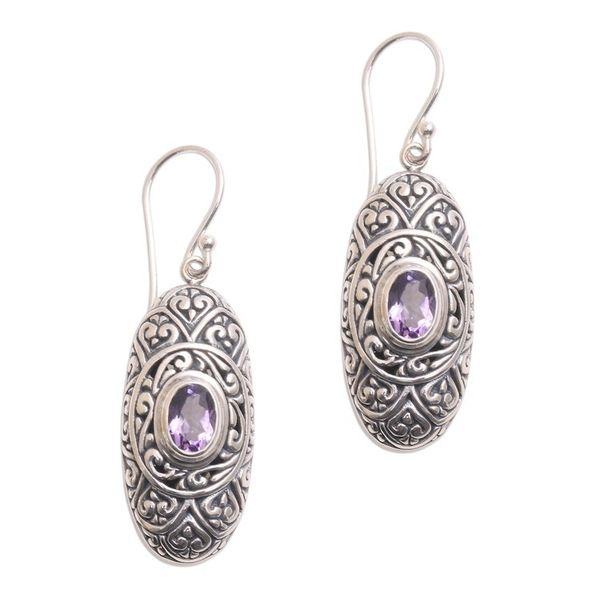 Alternate image for Amethyst and Sterling Silver Dangle Earrings from Bali My Protector in Purple