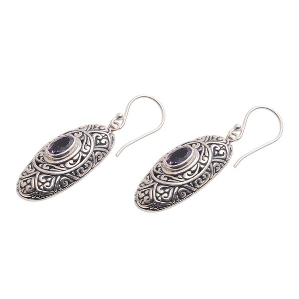 Alternate image for Amethyst and Sterling Silver Dangle Earrings from Bali My Protector in Purple