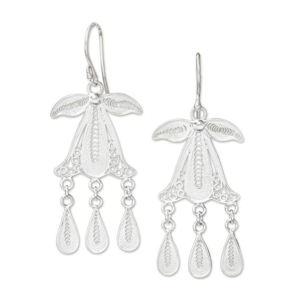 Alternate image for Sterling Silver Filigree Dangle Earrings Crafted in Java Gombyok Leaf
