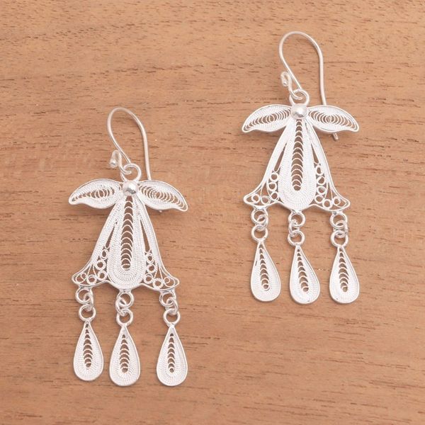 Alternate image for Sterling Silver Filigree Dangle Earrings Crafted in Java Gombyok Leaf