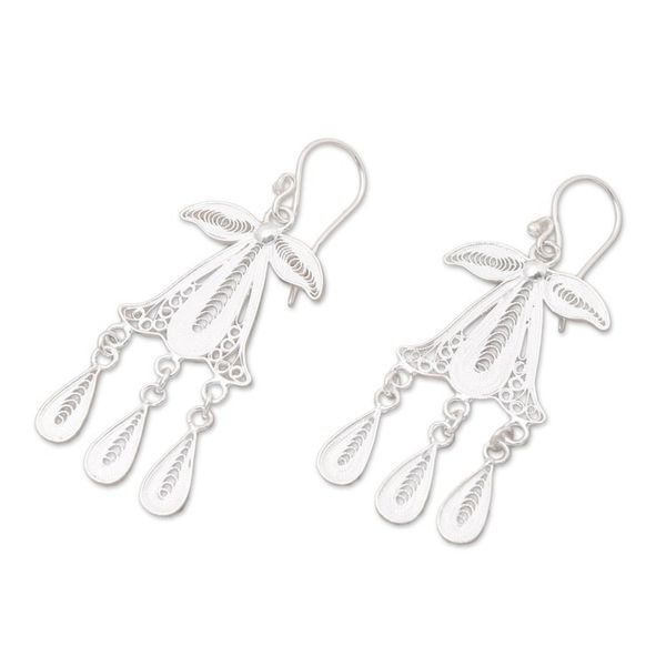 Alternate image for Sterling Silver Filigree Dangle Earrings Crafted in Java Gombyok Leaf