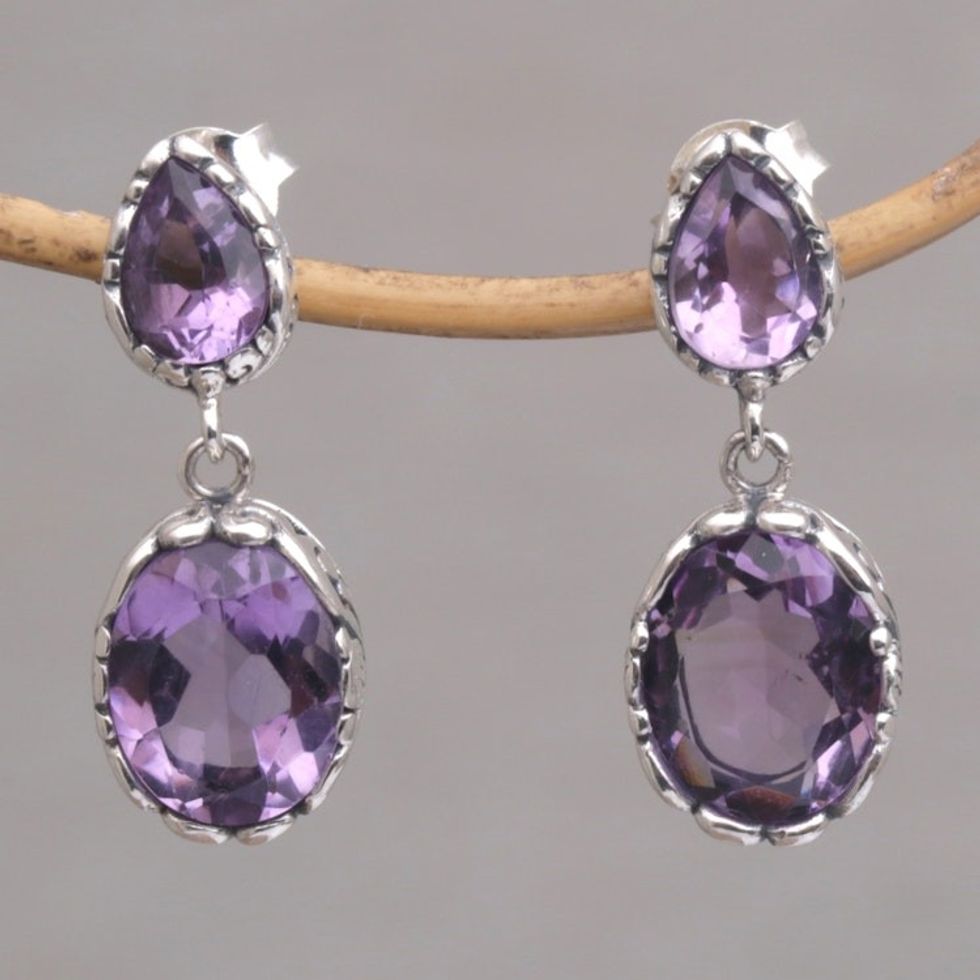 Handmade Amethyst and Sterling Silver Dangle Earrings 'Vivacity'