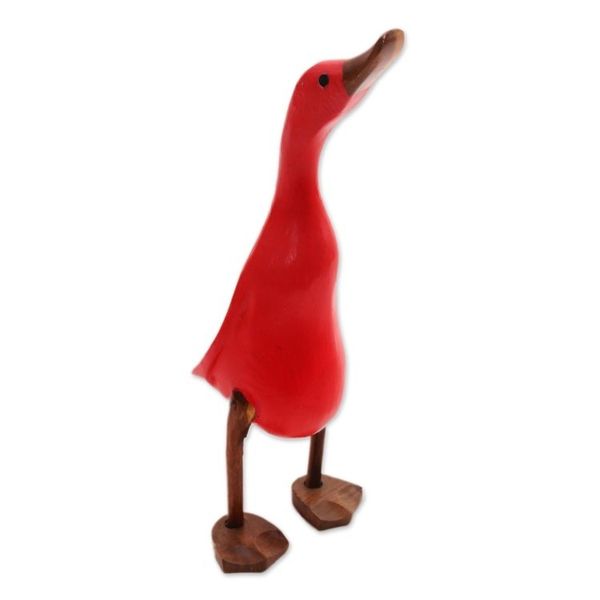 Alternate image for Acacia Wood and Bamboo Root Duck Sculpture in Red from Bali Barefoot Duck