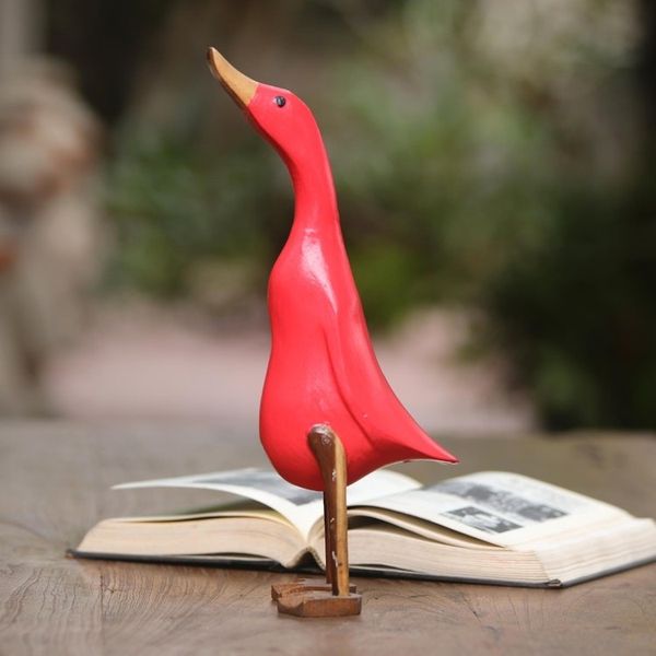 Alternate image for Acacia Wood and Bamboo Root Duck Sculpture in Red from Bali Barefoot Duck