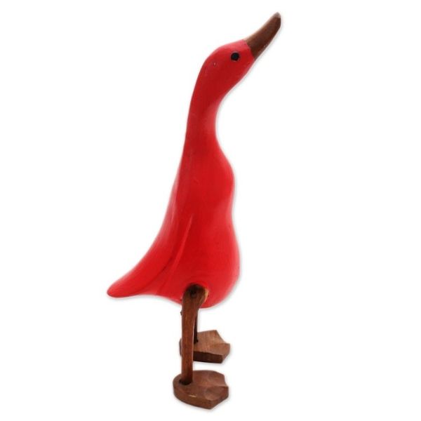 Alternate image for Acacia Wood and Bamboo Root Duck Sculpture in Red from Bali Barefoot Duck