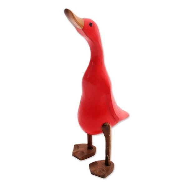 Alternate image for Acacia Wood and Bamboo Root Duck Sculpture in Red from Bali Barefoot Duck