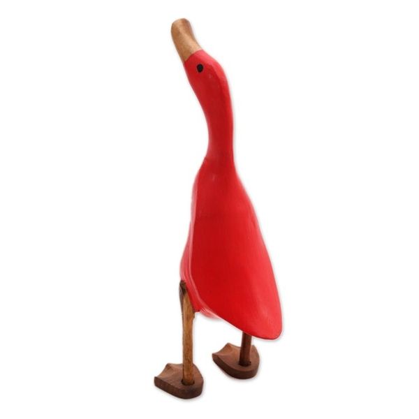 Alternate image for Acacia Wood and Bamboo Root Duck Sculpture in Red from Bali Barefoot Duck