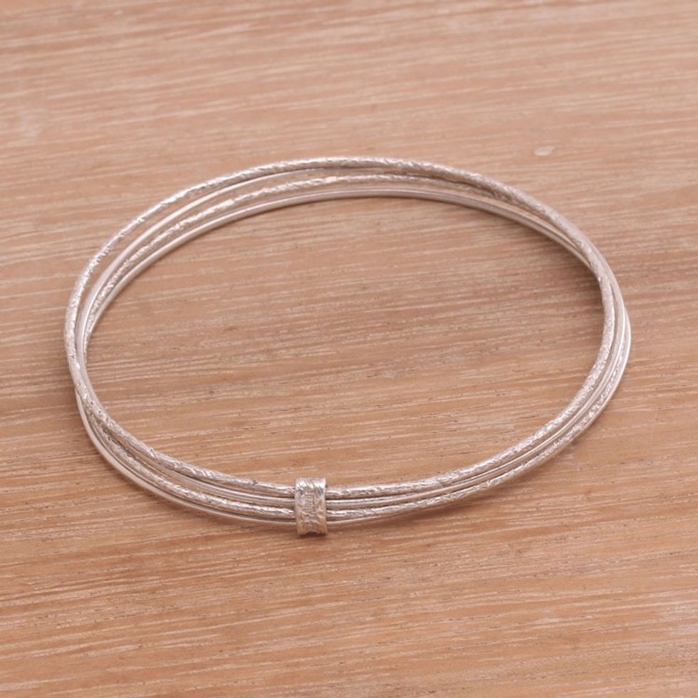 Sterling Silver Bangle Bracelet with Four Bands from Bali 'Endless Link'