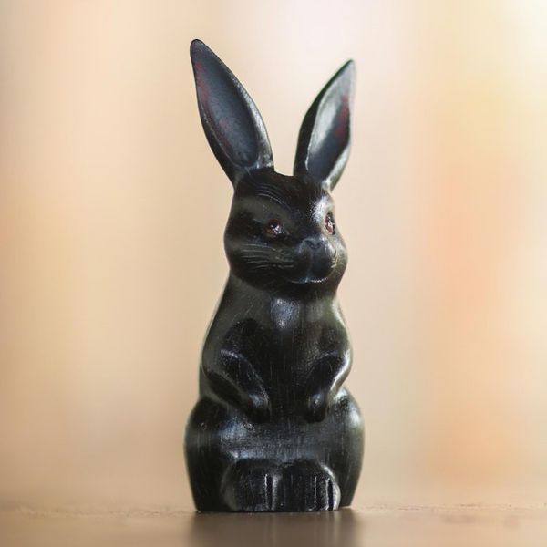 Alternate image for Signed Wood Bunny Sculpture in Black from Bali Cute Bunny in Black