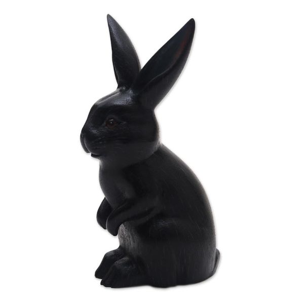 Alternate image for Signed Wood Bunny Sculpture in Black from Bali Cute Bunny in Black