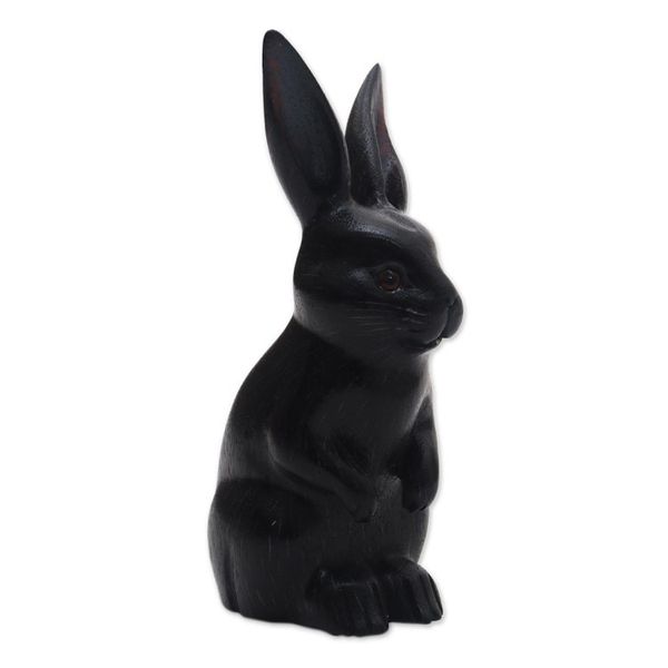 Alternate image for Signed Wood Bunny Sculpture in Black from Bali Cute Bunny in Black