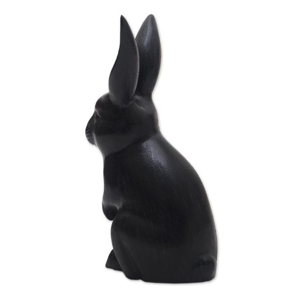 Alternate image for Signed Wood Bunny Sculpture in Black from Bali Cute Bunny in Black