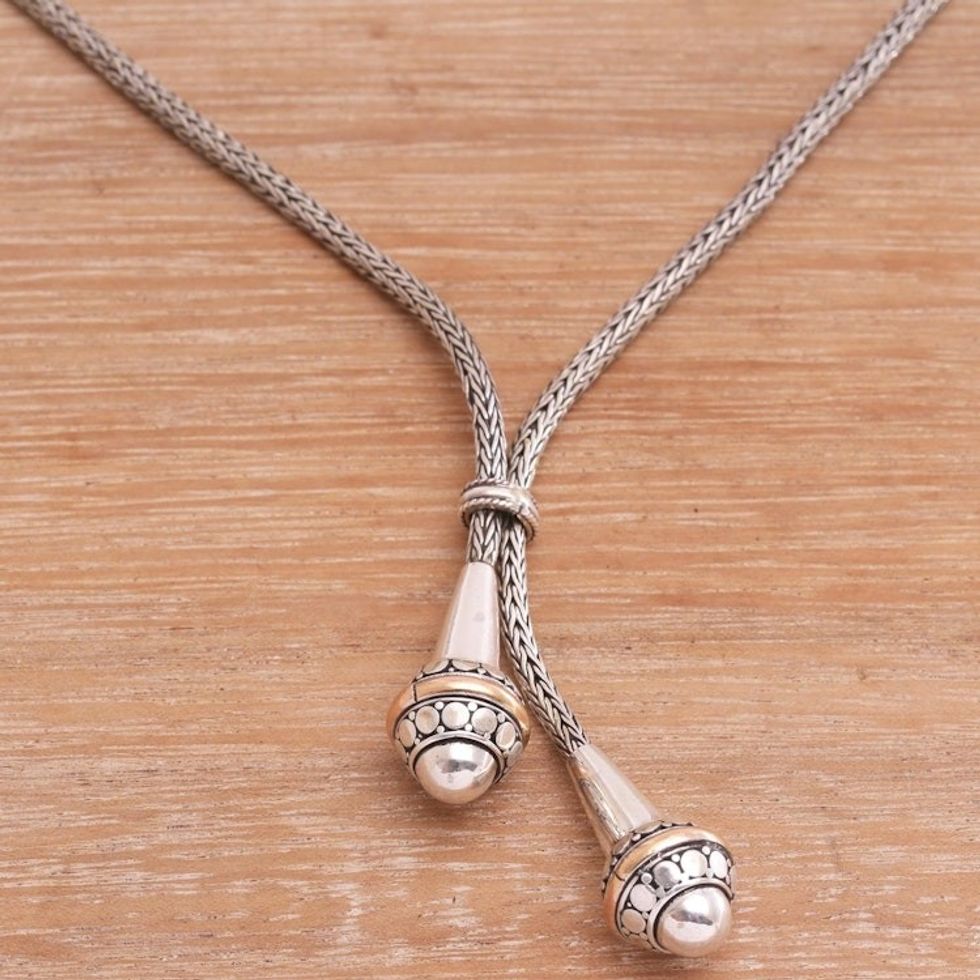 Gold Accent Sterling Silver Lariat Necklace from Bali 'Ballroom Elegance'