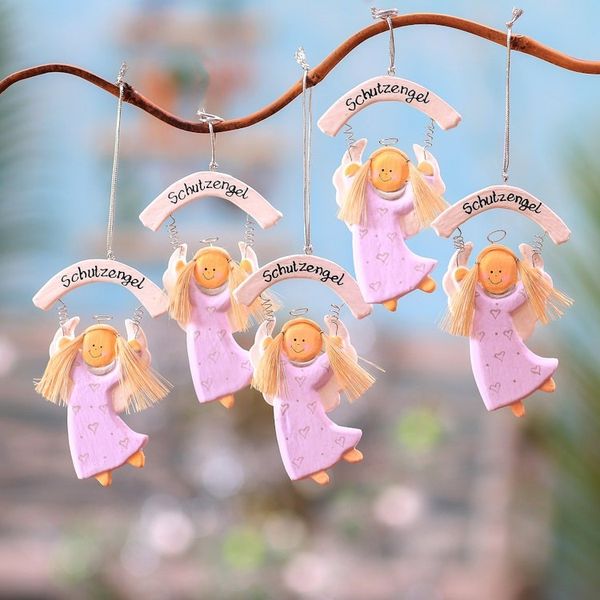 Alternate image for Purple Wood Guardian Angel Ornaments from Bali Set of 5 Schutzengel in Purple