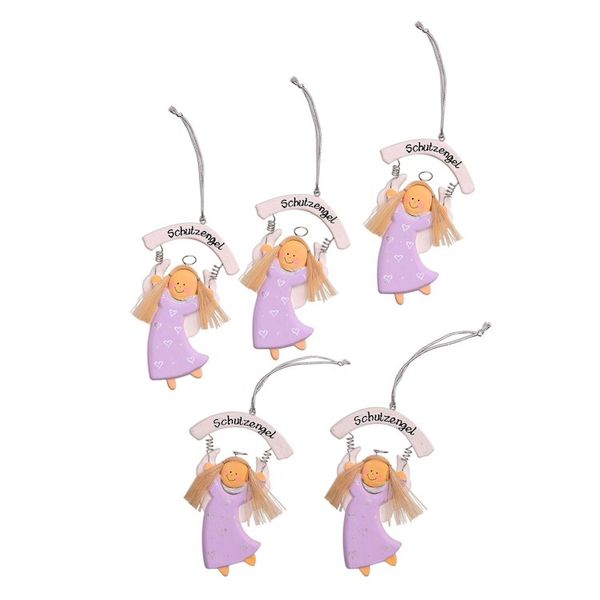 Alternate image for Purple Wood Guardian Angel Ornaments from Bali Set of 5 Schutzengel in Purple