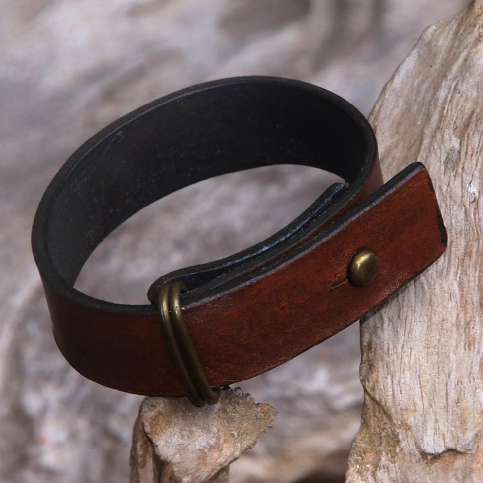 Brown Leather Wristband Bracelet Crafted in Bali 'Brown Nomad'