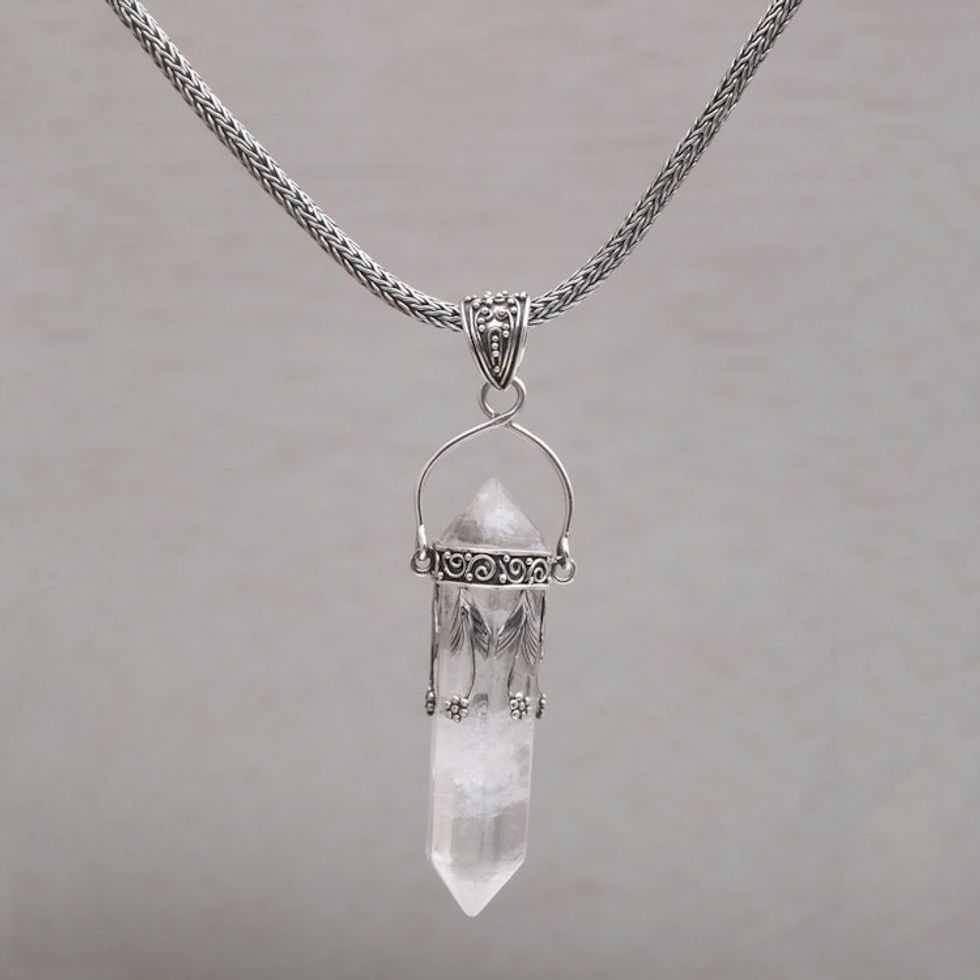 Handmade 925 Sterling Silver Quartz Pendant Chain Necklace 'Pale Jasmine'