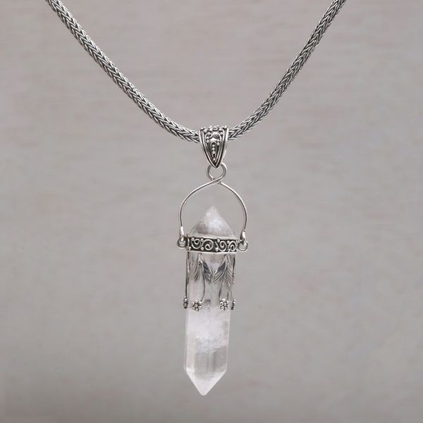Alternate image for Handmade 925 Sterling Silver Quartz Pendant Chain Necklace Pale Jasmine